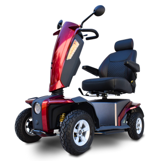 Red VitaXpress 4 Wheel All Terrain Mobility Scooter Angled View